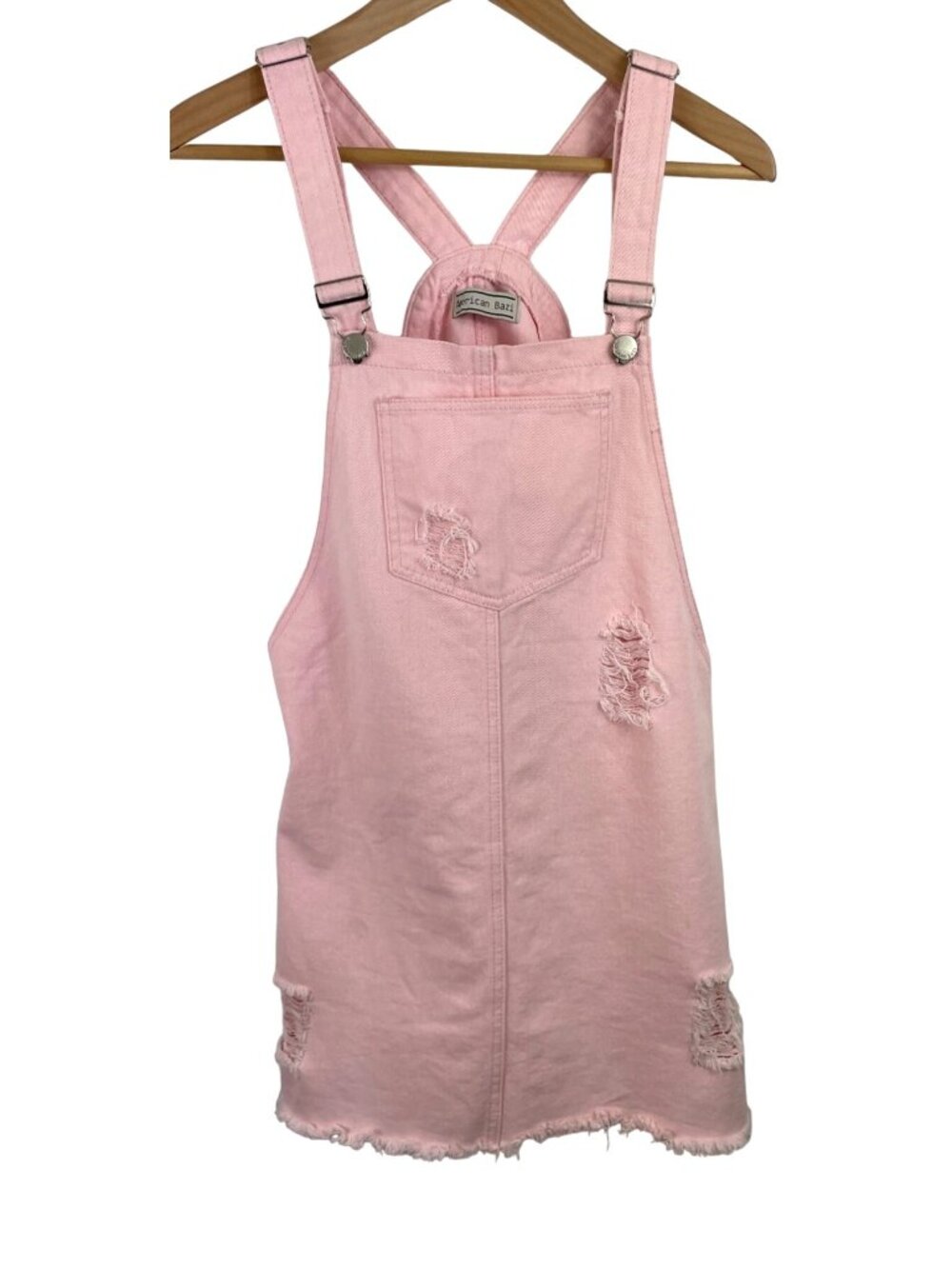 American Bazi Womens SIze Small Pink Casual Distressed Denim Overall Dress - Picture 1 of 10
